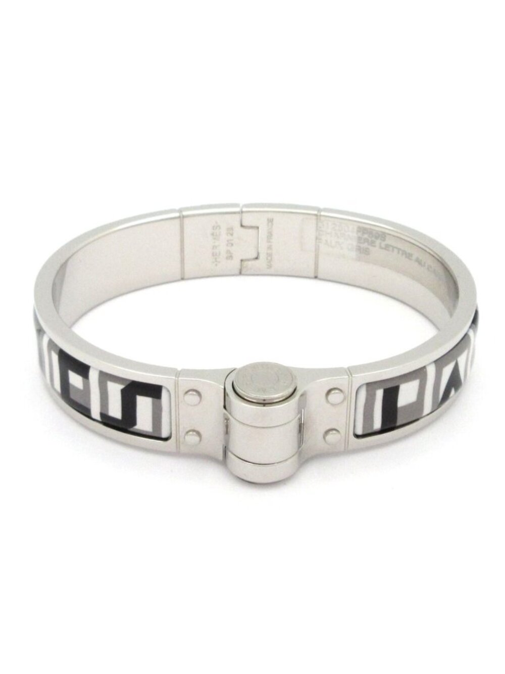 Hermes Bangle Sellier Silver Gray Black Bracelet